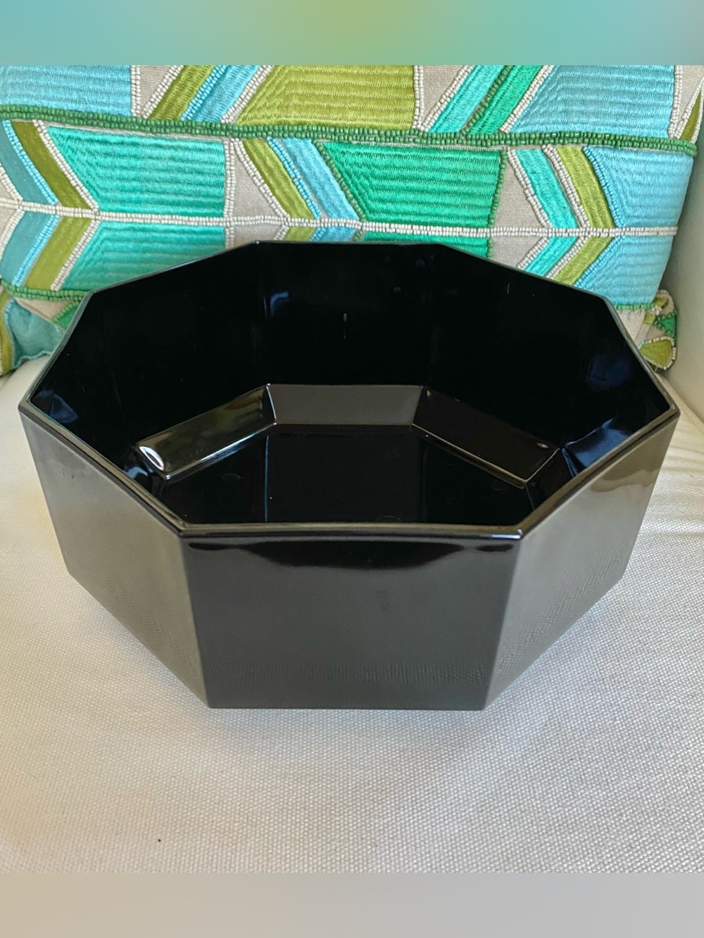 VTG MCM Arcoroc France Black Glass Octagon Large Salad Serving Bowl Octime Line